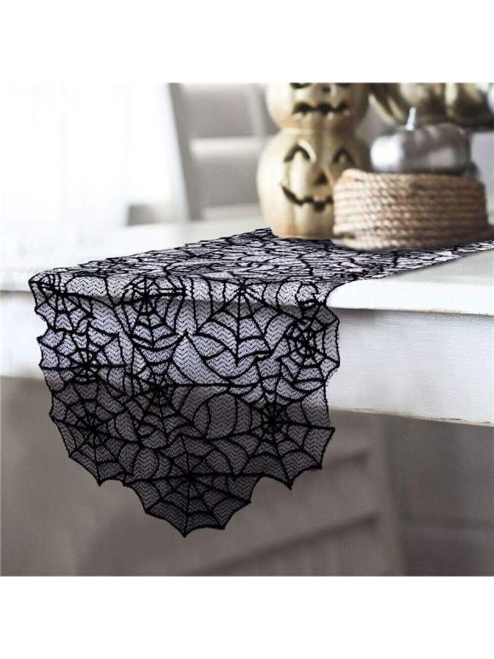 Halloween spider web lace table runner black 20x80 inch haunted house decor